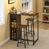 Ensemble table et chaises de bar Garvee avec triple rangement, ensemble bistro pour 2 personnes, structure robuste en fer, plateau en MDF, coussins ergonomiques, compact pour cuisine et bistro. - Brun