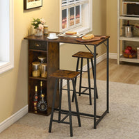 Ensemble table et chaises de bar Garvee avec triple rangement, ensemble bistro pour 2 personnes, structure robuste en fer, plateau en MDF, coussins ergonomiques, compact pour cuisine et bistro.