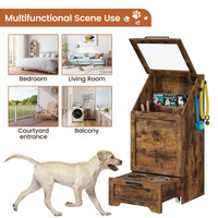 Station d'alimentation pour chien Garvee avec 2 gamelles surélevées en acier inoxydable, couvercle rabattable, grand espace de rangement pour salon et balcon, robuste, en bois, distributeur de croquettes dissimulé