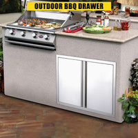 Porte d'accès pour barbecue Garvee 28 x 19 pouces, en acier inoxydable 304, double porte résistante aux intempéries, pour cuisine extérieure, couleur argent.
