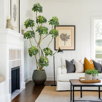 Arbre artificiel d'intérieur Garvee de 2,13 m (7 pi) de haut, à plusieurs tiges, avec parasol et pot en PE blanc. Stable et facile d'entretien. Idéal pour la maison et le bureau.