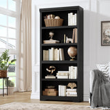 Garvee Bibliothèque haute style campagne à 5 niveaux 190 cm en MDF, étagères réglables, meuble de rangement noir pour salon ou bureau - Noir