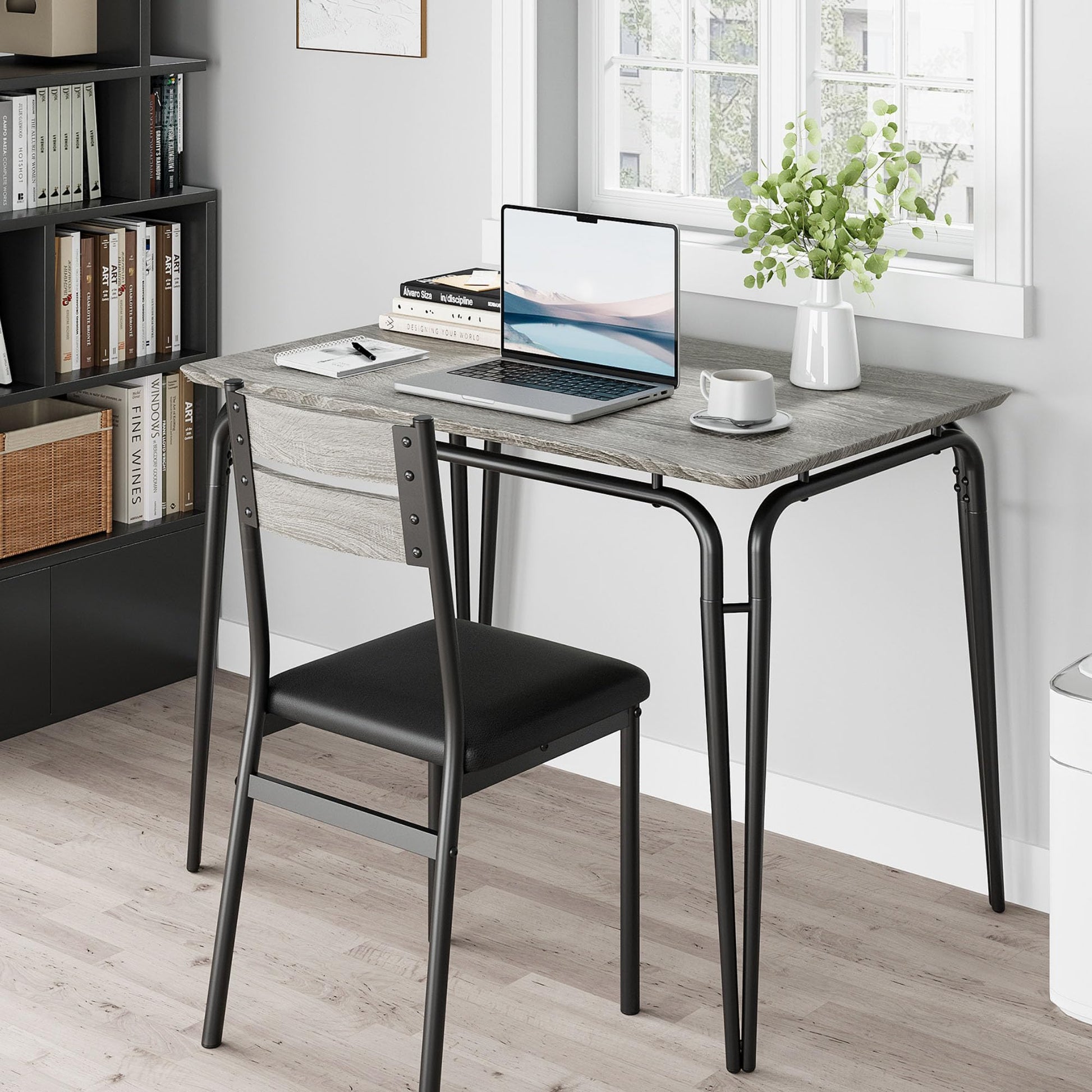 Garvee table de salle à manger pour 2 personnes avec chaises rembourrées, en MDF, structure en métal, gain de place, idéale pour les petits appartements, carrée, grise