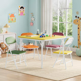 Garvee Ensemble table et chaises enfants 5 pièces pliables, métal et cuir PU jaune, format carré pour intérieur et extérieur - Jaune