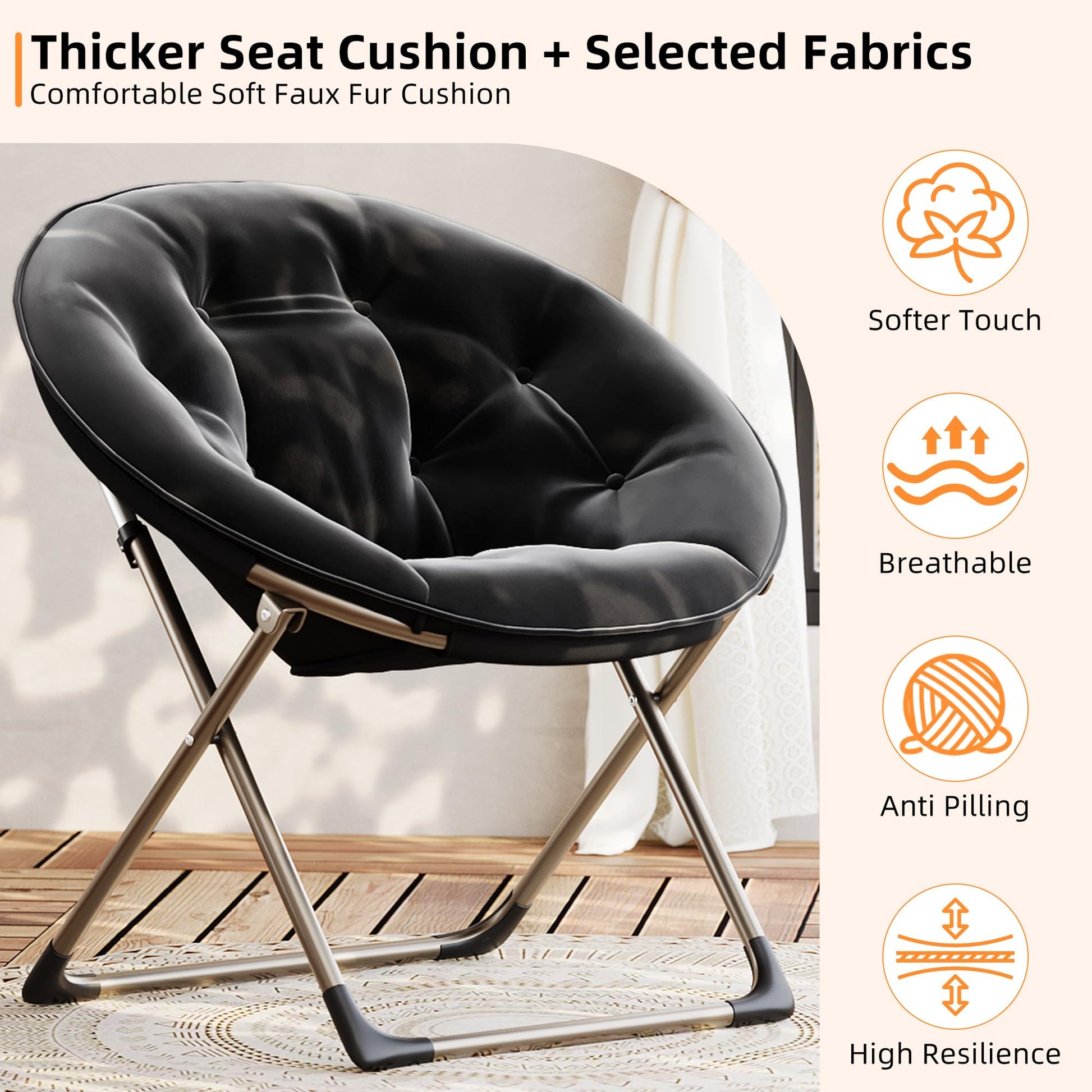 Fauteuil pliant rembourré Garvee, structure en métal, ultra-doux, pliable et robuste, idéal pour la chambre et le jardin.