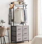 Garvee portant à vêtements avec 4 tiroirs en tissu, structure en métal et plateau en bois, idéal pour la chambre et l'entrée, gain de place, sûr et compact