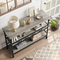 Garvee Console étroite 109 cm à 3 niveaux, étagères effet bois gris rustique, structure métallique, pour salon, couloir et chambre
