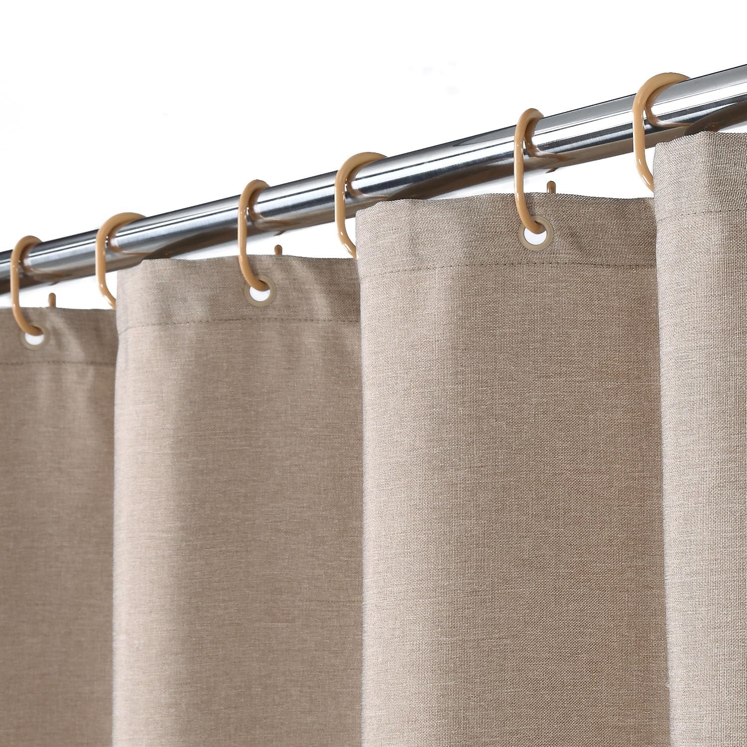 Rideau de douche en lin de luxe Garvee Hotel avec crochets pour salle de bain 150 x 200 cm Taupe
