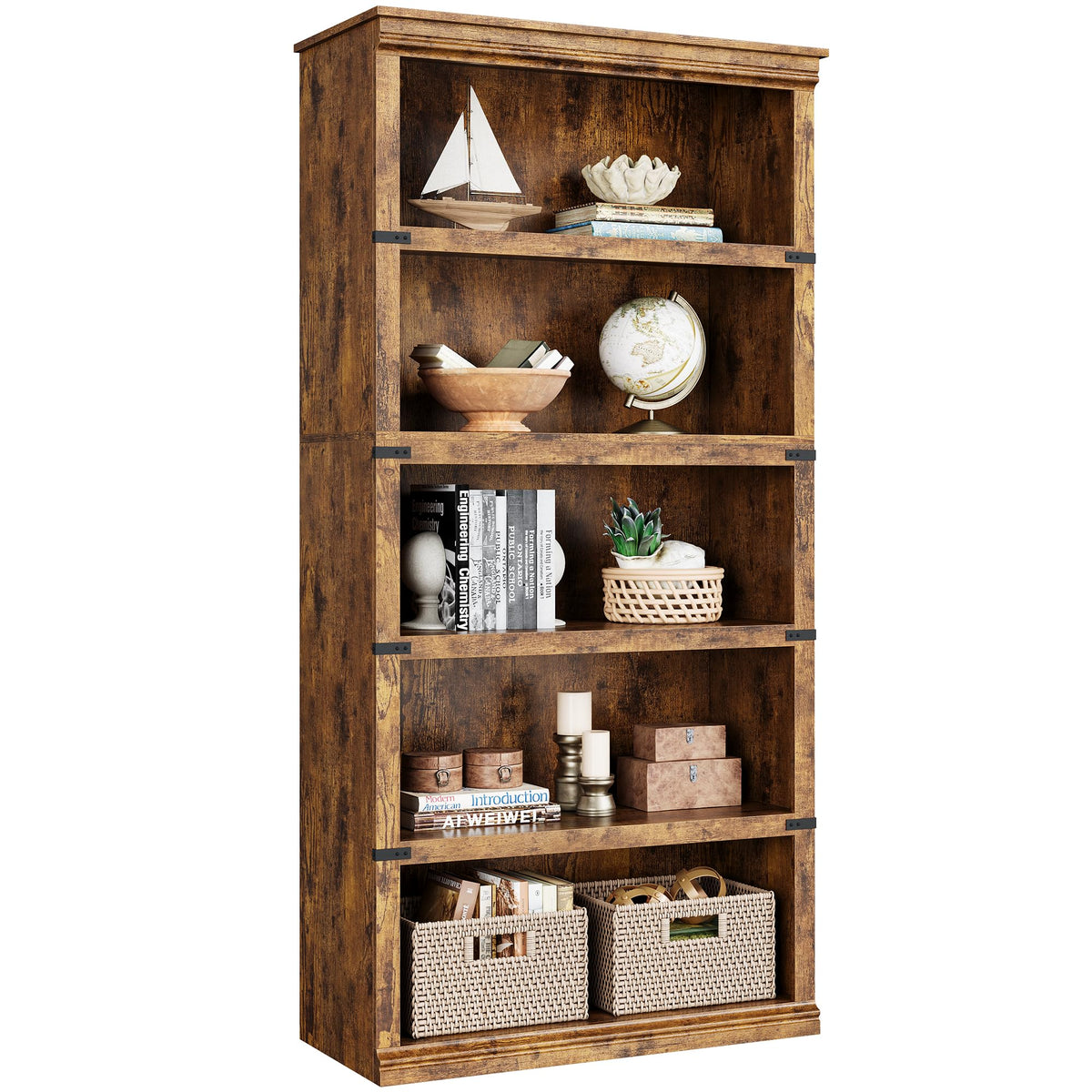 Garvee bibliothèque haute 80 × 32 × 171 cm, 5 niveaux ouverts, finition marron, style industriel