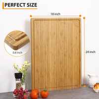 Planche à découper extra large Garvee en bambou (61 x 46 cm) avec rigole à jus et poignées, idéale pour la cuisine et la viande. Bois robuste, double face, 2 cm d'épaisseur.