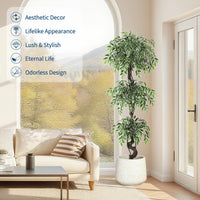 Garvee Ficus artificiel panaché blanc 180 cm en PE, feuillage réaliste et durable pour décoration intérieure et extérieure