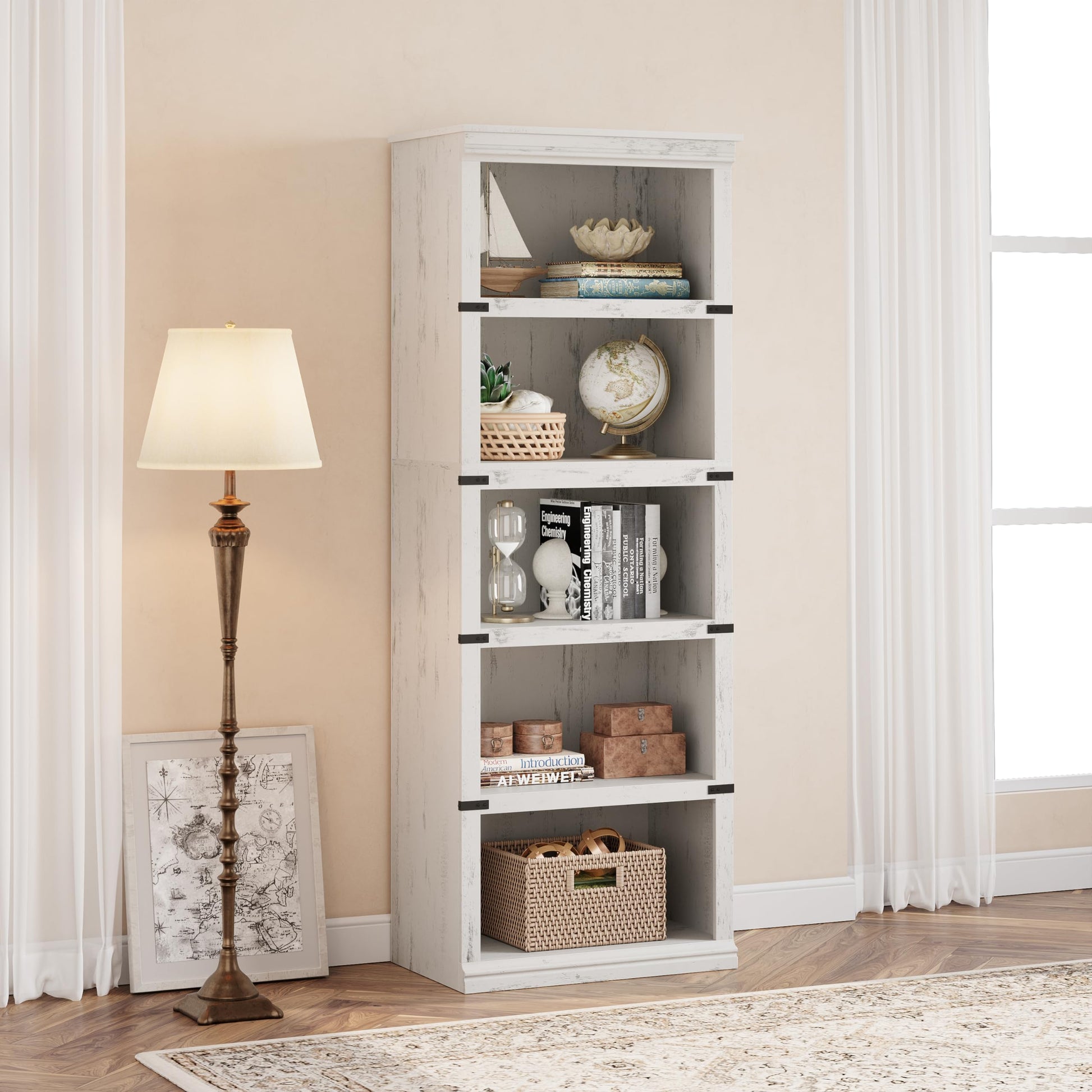 Garvee bibliothèque haute 62 × 32 × 171 cm, 4 niveaux ouverts, finition blanche, style industriel