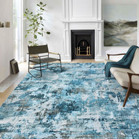 Tapis lavable Garvee, motif abstrait moderne, antidérapant, résistant, facile à nettoyer, pour salon, chambre, salle à manger, bleu, 160 x 230 cm