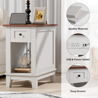 Garvee table d'appoint étroite avec station de charge, 2 ports USB et 2 ports secteur, en MDF, elle est disponible en plusieurs coloris de bois