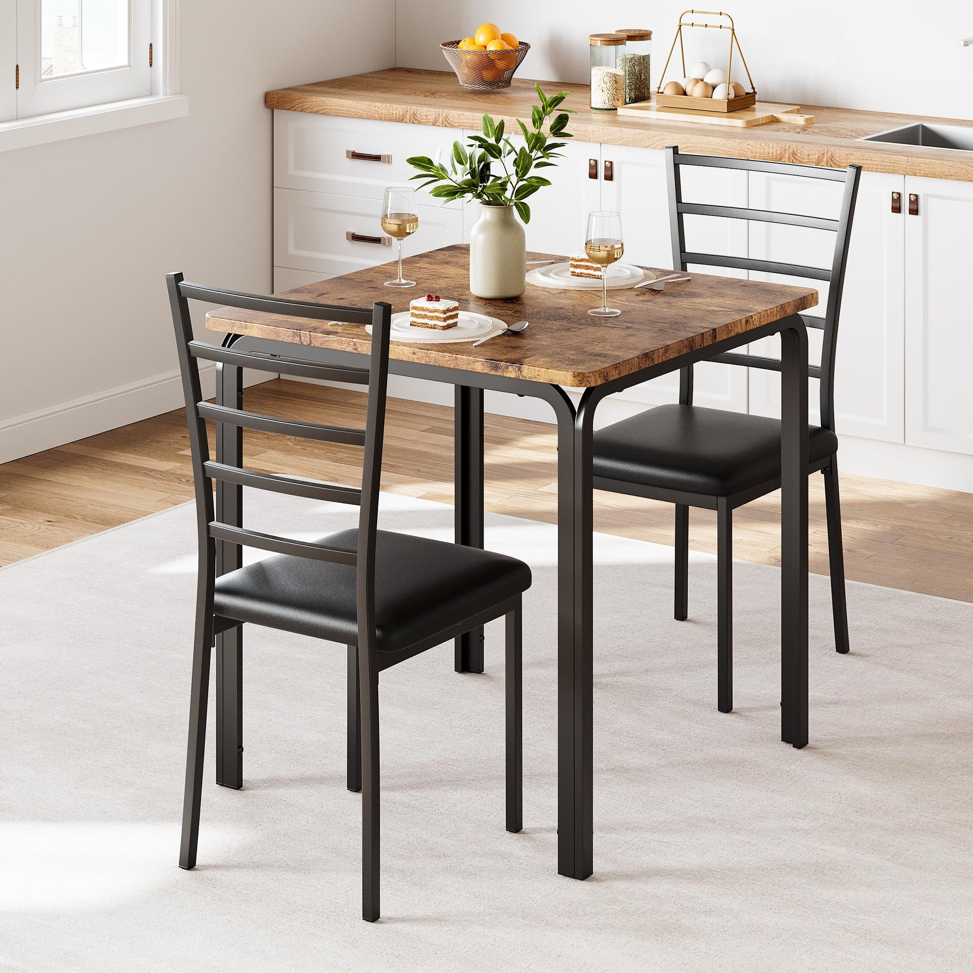 Ensemble de salle à manger Garvee 3 pièces pour 2 personnes avec chaises rembourrées, MDF et métal, gain de place pour la cuisine et le bureau, design moderne et robuste, noir