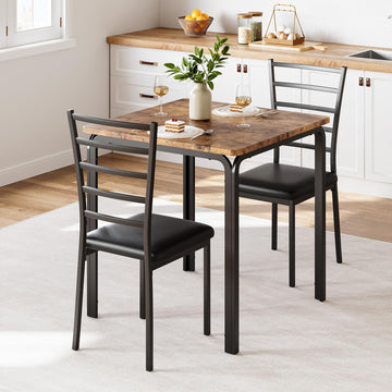 Ensemble de salle à manger Garvee 3 pièces pour 2 personnes avec chaises rembourrées, MDF et métal, gain de place pour la cuisine et le bureau, design moderne et robuste, noir