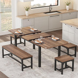Ensemble table et chaises extensibles Garvee pour 6 à 8 personnes, structure en métal et plateau en MDF, 160 cm (63 pouces), noir industriel, idéal pour la cuisine et la salle à manger.