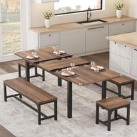 Ensemble table et chaises extensibles Garvee pour 6 à 8 personnes, structure en métal et plateau en MDF, 160 cm (63 pouces), noir industriel, idéal pour la cuisine et la salle à manger.
