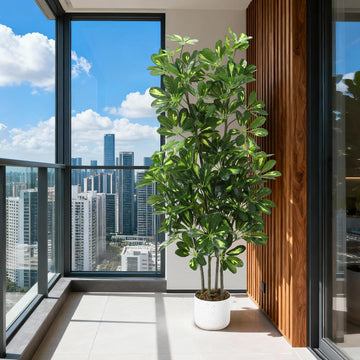Arbre artificiel Schefflera Garvee de 120 cm avec feuilles en PEVA, facile d'entretien, pré-poté, pour l'intérieur (bureau, salon), vert