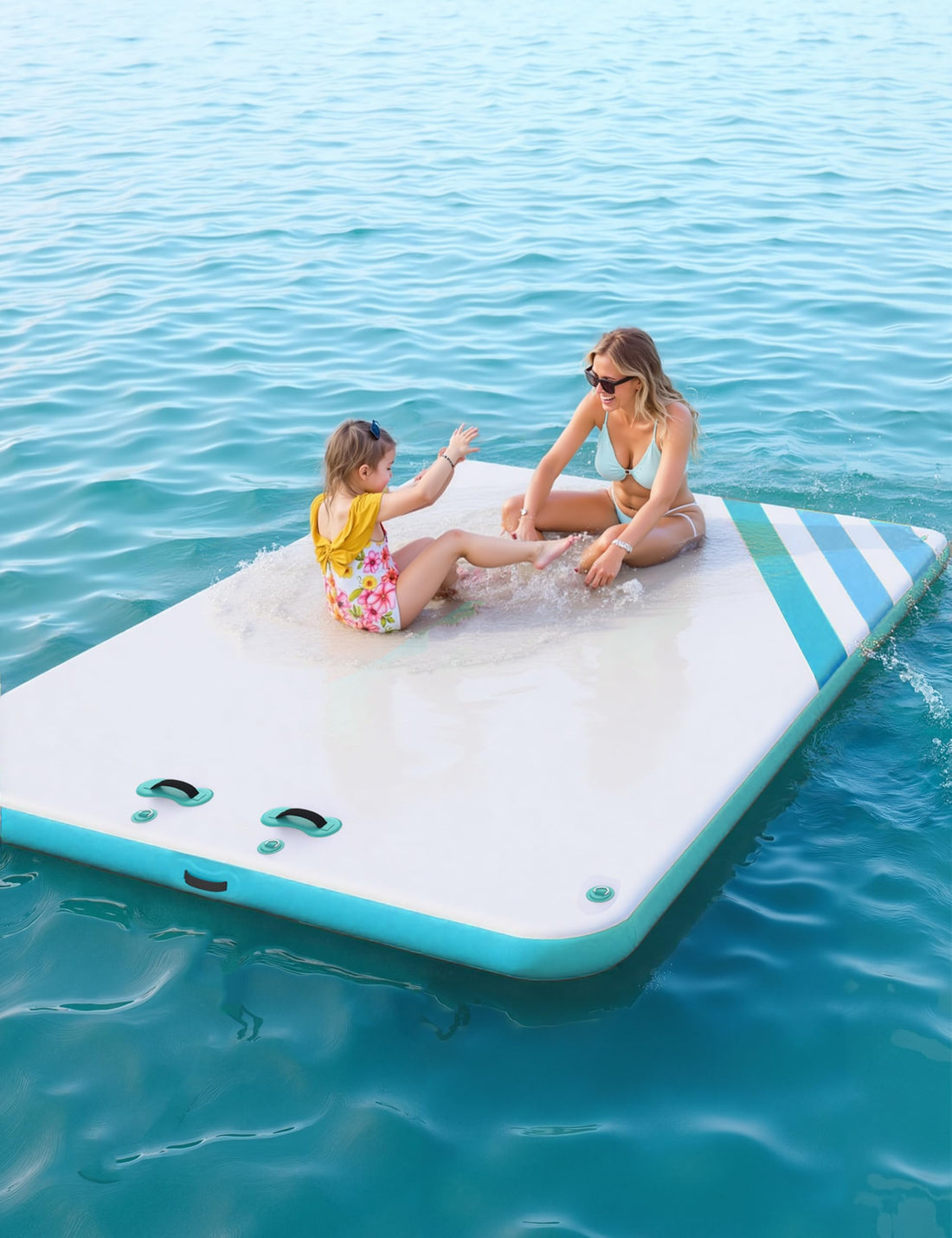 Garvee Plateforme Flottante Gonflable 305 x 183 cm en PVC Résistant avec Échelle Souple, pour Piscine et Plage, Bleu