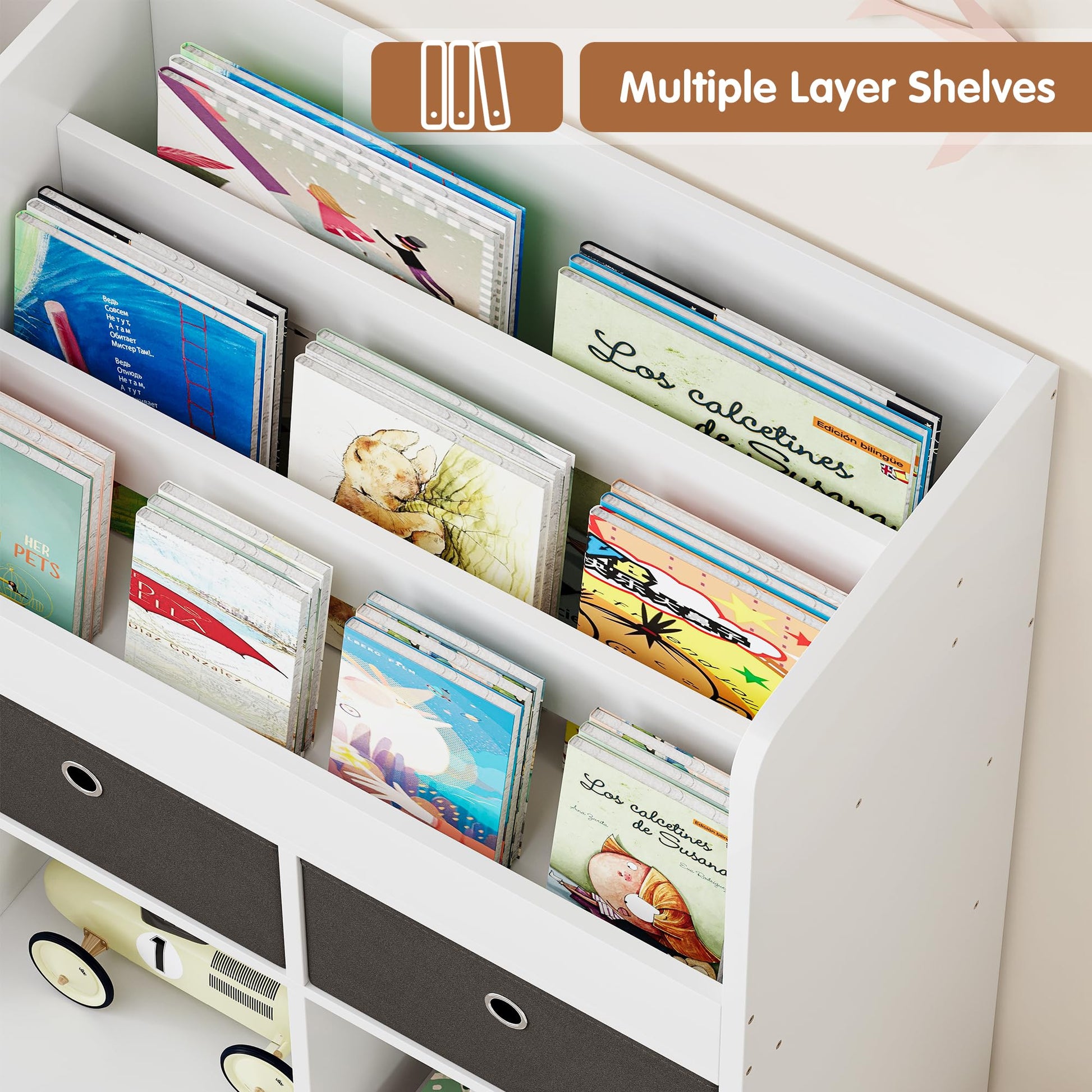 Étagère de rangement pour jouets Garvee, 121,4 cm (47,8 po), bibliothèque pour enfants avec tiroirs, étagère en bois moderne pour salle de jeux, salle de classe, chambre d'enfant