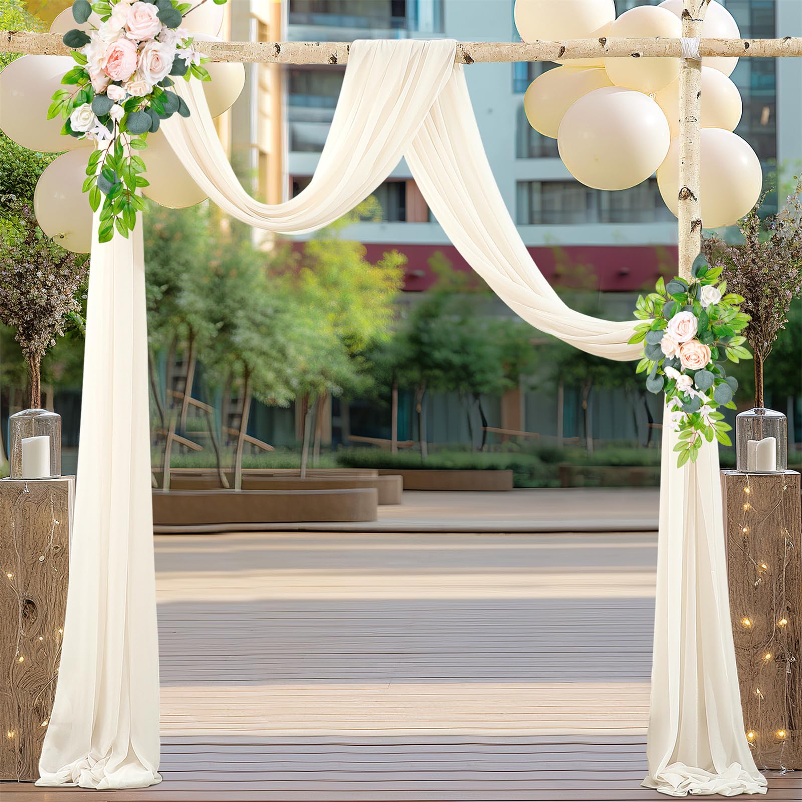 Rideau de tulle d'extérieur Garvee pour arche de mariage, tissu gaze 60 x 550 cm, blanc ivoire, matière douce