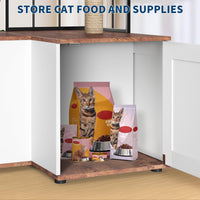 Garvee Arbre à chat 2 en 1 grand modèle avec bac à litière intégré, plusieurs niveaux, griffoir en bois et balles suspendues, pour intérieur