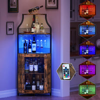 Garvee Meuble bar d'angle pour spiritueux avec étagères réglables, 155 cm, style industriel, MDF et métal, porte grillagée, porte-verres, autoportant, cuisine et salon