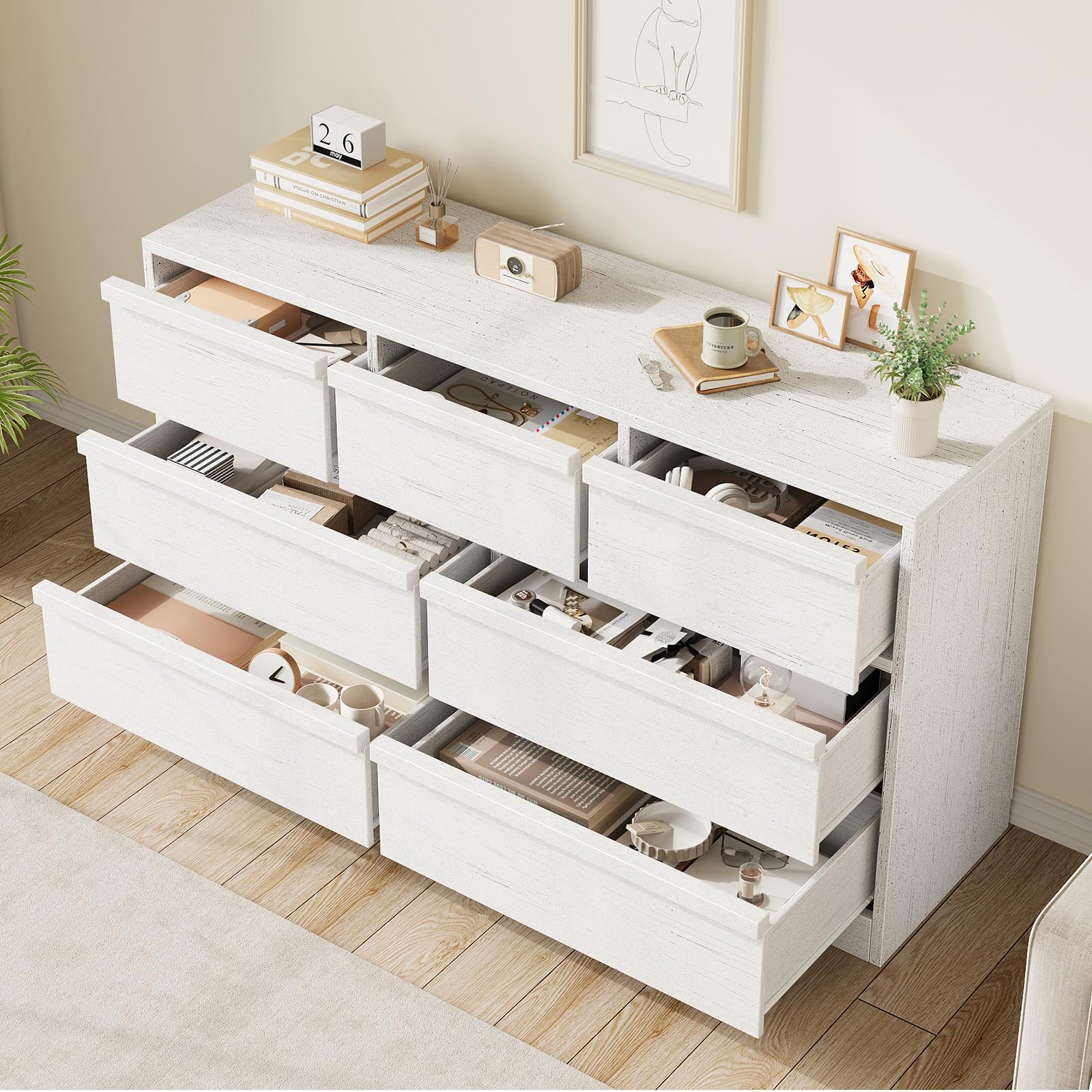 Garvee commode à 7 tiroirs avec grand espace de rangement, bois robuste pour la chambre et le salon, 137 × 40 × 78 cm, brun