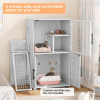 Bac à litière moderne Garvee avec plateforme, double couche, en MDF et fer, blanc, pour l'intérieur et le salon.