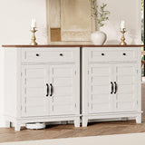 Garvee Buffet Moderne avec Étagères Réglables 3 Niveaux, grand tiroir, Bois Rustique, Anti-Basculement pour Cuisine et Entrée, Lot de 2 - Brown And White