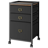Garvee Caisson de classement mobile 3 tiroirs avec roulettes, cadre métal, plateau MDF, compatible A4/Lettre, noir rustique, bureau maison.