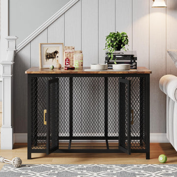 Garvee Cage pour chien 122 cm style meuble avec porte supérieure, structure robuste en bois et métal, design intérieur élégant, indestructible, adaptée aux chiens petits, moyens et grands.