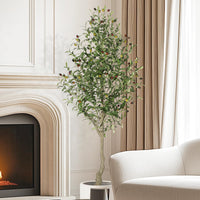Garvee Olivier Artificiel 180 cm avec Pot Blanc, Style Méditerranéen pour Salon, Bureau et Balcon, Vert