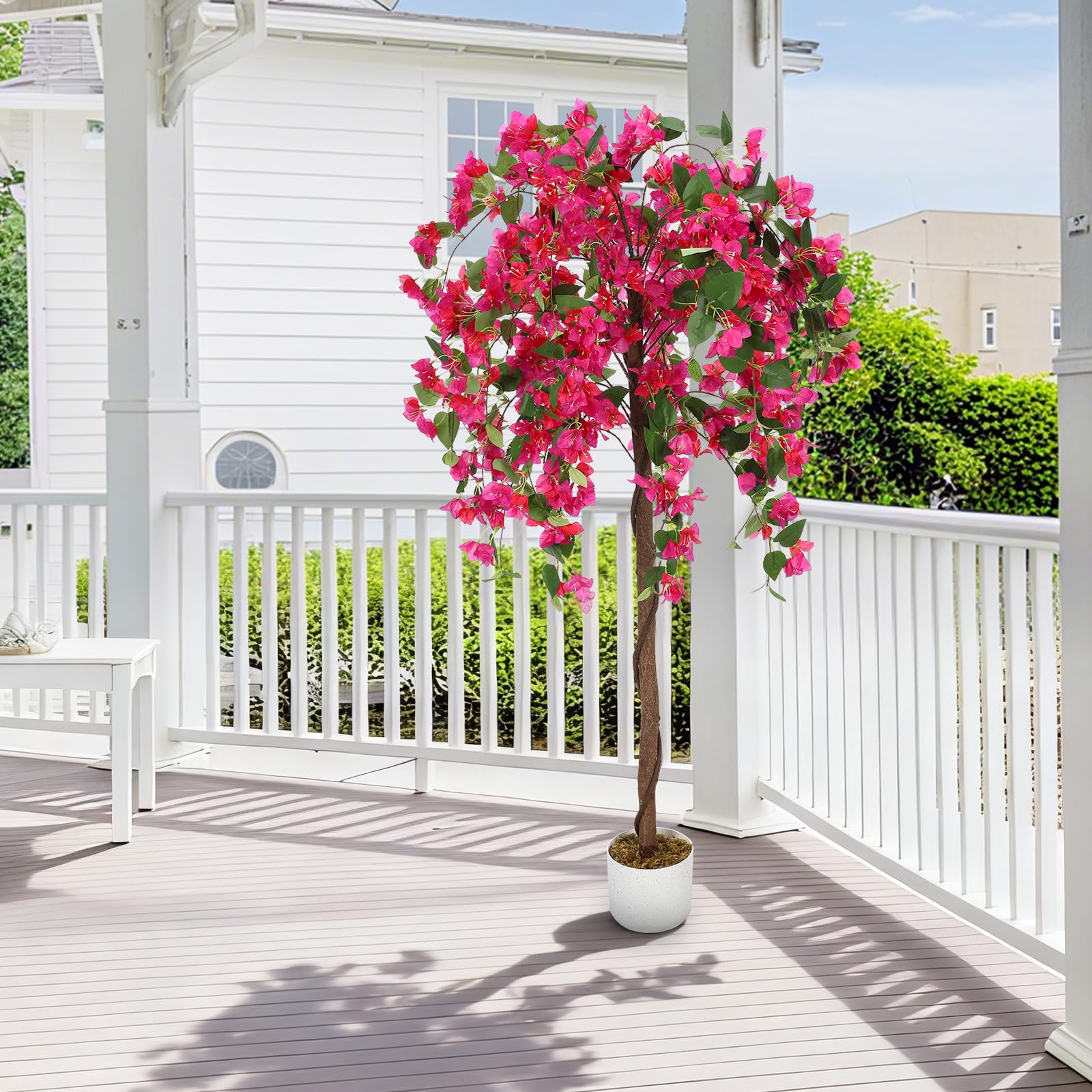 Bougainvillier artificiel Garvee de 1,5 m avec 168 fleurs rouges, tronc naturel, pot stable pour salon et bureau, rouge, polyester
