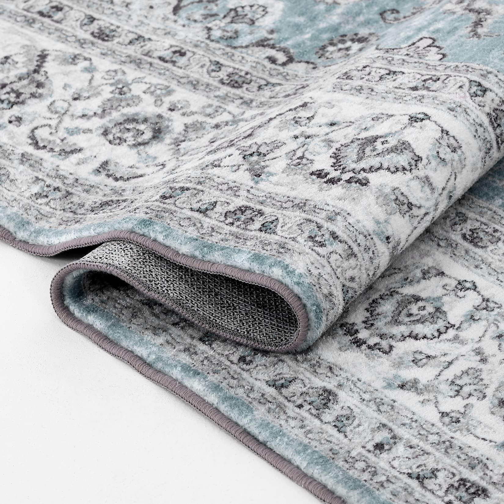 Tapis Garvee doux, lavable, style vintage, pour chambre et salon, antidérapant, 60 x 230 cm, bleu