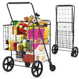 Garvee Chariot de Courses Pliable Grand Modèle avec Double Panier, Roues Robustes, Cadre Acier Q235, Compact, Portable, Sécurisé, Camping, Courses, Noir