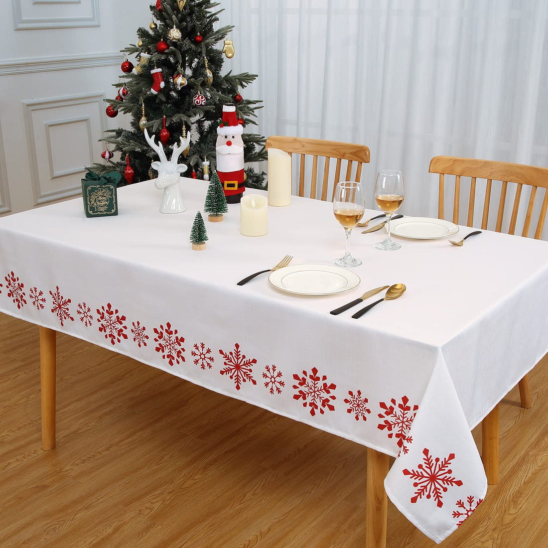 Nappe rectangulaire Garvee Kerst à motifs de flocons de neige, déperlante, infroissable, 137 x 200 cm, blanche, décoration de Noël et du Nouvel An