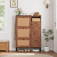 Meuble à chaussures Garvee en rotin avec 3 tiroirs pliants, étagères réglables pour entrée et couloir, pieds en métal et MDF