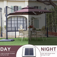 Parasol rectangulaire GARVEE 300 cm x 270 cm avec pied et base inclus, éclairage LED solaire, grand parasol déporté, parasol de terrasse, rotation à 360°, résistant au vent, pour jardin, terrasse et usage extérieur, marron