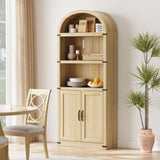 Garvee bibliothèque archée avec portes bois MDF 182 cm haut 3 étagères protection métallique stable pour salon et bureau naturel - Bois