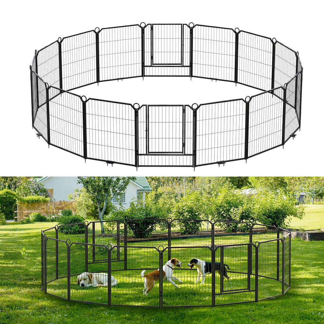 Garvee Parc pour Chien 81 cm, 16 Panneaux en Métal Robuste, Enclos Intérieur/Extérieur pour Chiot, Camping-Car, Jardin et Cour