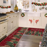 Ensemble de 2 tapis de cuisine Garvee motif sapin de Noël, antidérapants, imitation chanvre, 40 x 60 cm + 40 x 120 cm, design festif