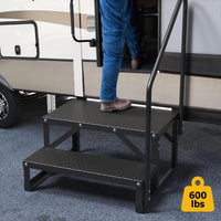 Marches d'accès pour VR Garvee avec rampe, 2 marches, en aluminium, surface antidérapante, capacité de charge de 300 kg, pour le camping et les activités de plein air, robustes et portables