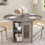 Garvee Table À Manger Ronde 119 cm Bois Massif Avec Rangement 2 Niveaux Style Fermette Compacte 4-6 Places, Gris - Gris