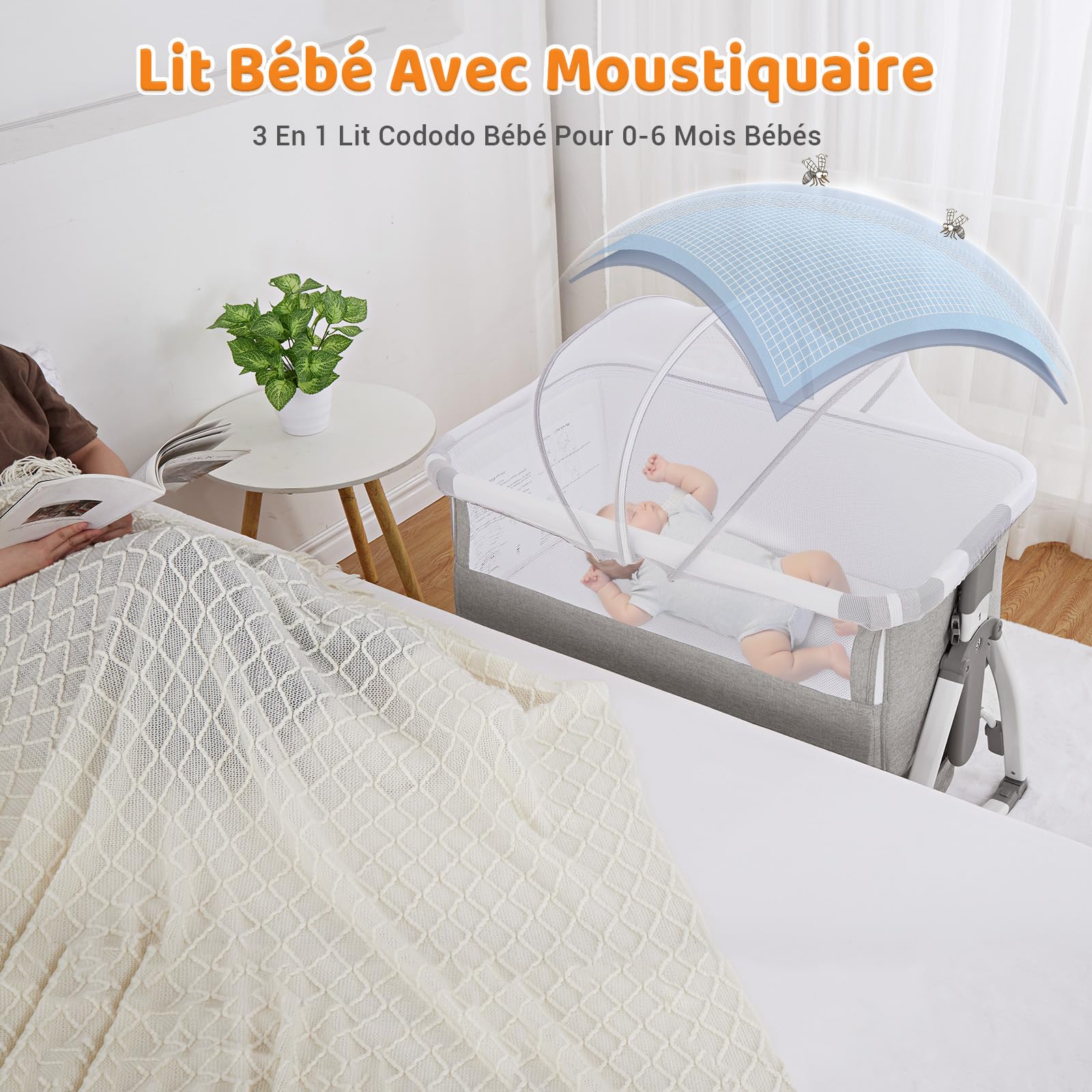 Lit bébé GARVEE, berceau bébé, lit cododo 4 en 1, lit de voyage pour enfants
