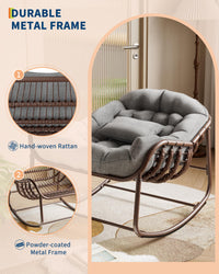 Garvee Fauteuil œuf à bascule intérieur extérieur, grand format, rotin effet naturel, coussin rembourré en oléfine résistante, jardin et patio, marron