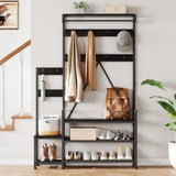 Garvee Porte-Manteau Hall Tree Avec Banc À Chaussures Et Rangement, 8 Crochets, Métal Et MDF, Organisateur D'entrée Rustique Pour Salon Et Chambre, Multifonctionnel, Noir - 