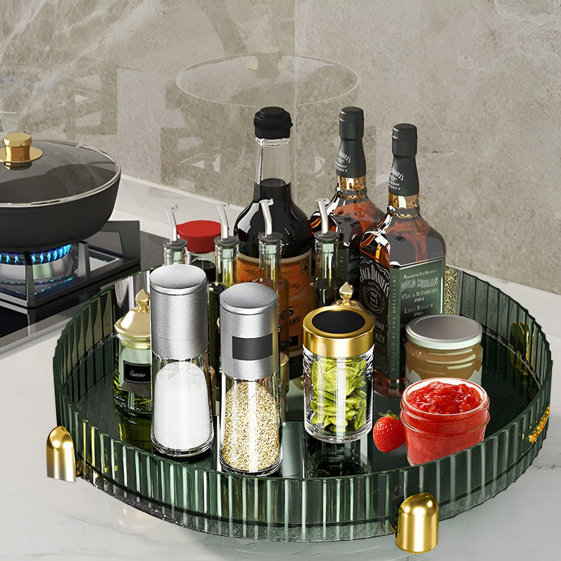 Plateau de rangement rotatif à 360° Garvee avec poignée pour la cuisine, la salle de bain et le bureau, grand, robuste et facile à nettoyer