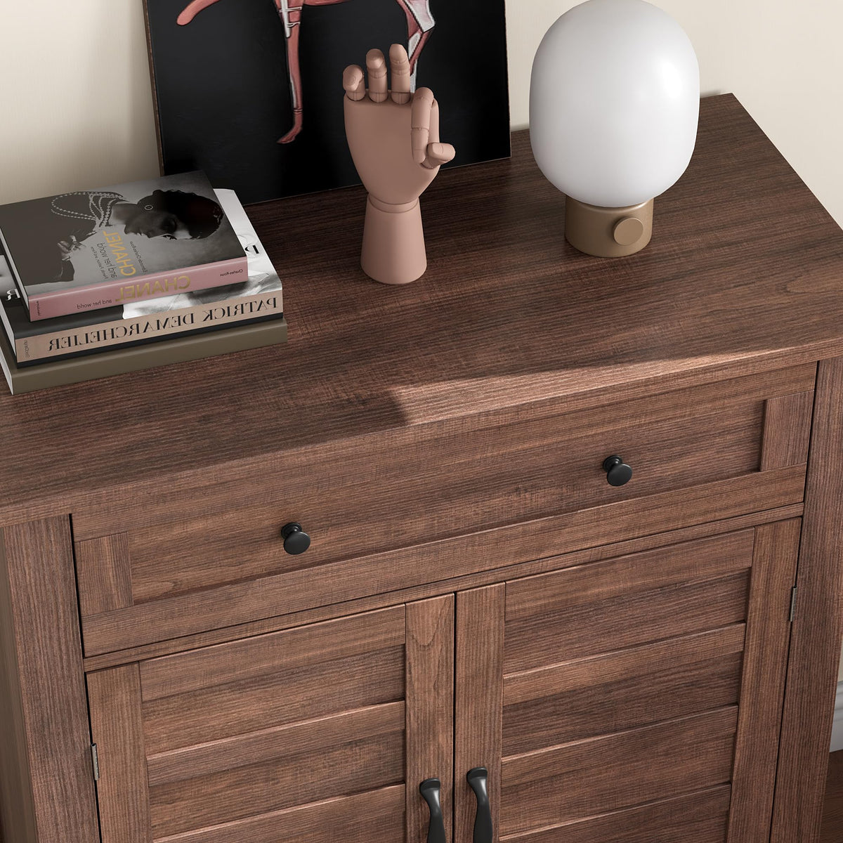Garvee Armoire de rangement style ferme, étagère réglable à 3 niveaux, 7 positions, bois, style rustique, cuisine et couloir, 40 × 80 × 91 cm
